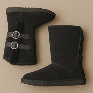 UGG Aletheia Black Suede Sheepskin Boots Size 7 NWOT Winter Cozy